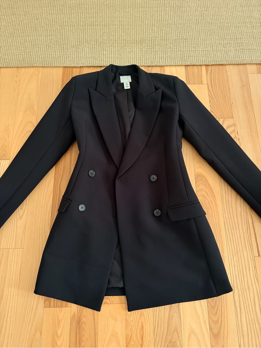 NWOT H&M Black Double-Breasted Women's Long Blazer